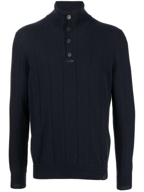 roll neck button-front cashmere jumper